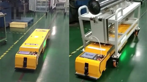 潜伏牵引式AGV晶棒升降搬运车物料自动化转运项目视频_汇聚