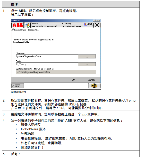 ABB机器人报错代码：提交错误报告和启动故障